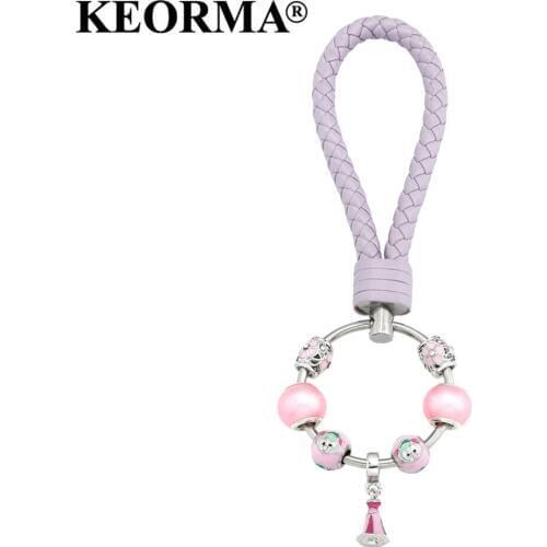 KEORMA 1PC Light Purple PU Leather Keychains Lovely Monkey Animal Key Chain High Quality Women Stainless Key Ring YK028