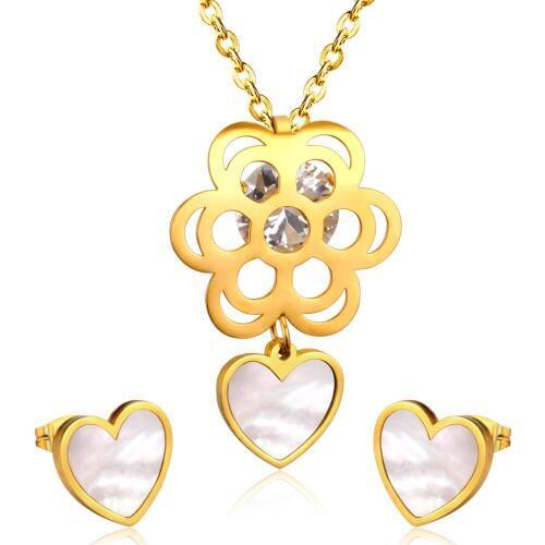 LUXUSTEEL mujer Bijoux Heart Shape Pendant Necklace Earring Sets Stainless Steel Earring Fashion Jewelry Party Wedding