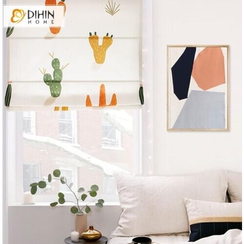 Colorful Cactus Printing Roman Shade Custom Roman Blinds For Living Room Window Curtains