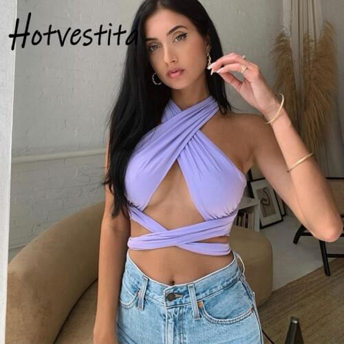 SOGA DRESS Fashion Hollow Out Tank Tops Sexy Vest Solid Sleeveless Lace Up Bodycon 2021 Summer Women Bandage Strapless Crop Tops