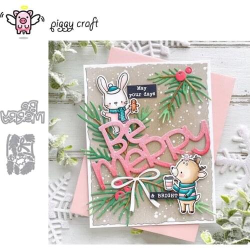 Piggy Craft metal cutting dies cut die mold Be merry letters leaf bow Scrapbook paper craft knife mould blade punch stencils die
