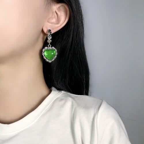 MINAR Statement Green Color Love Heart Dangle Earings for Women Fairy Vintage Rhinestones Earings Jewelry Dropship