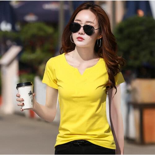 MRMT 2021 Brand New Summer Womens T Shirt V-neck Slim Cotton Pure T-shirt for Female Short Sleeves Tops Tshirt