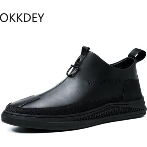 OKKDEY Mens leather boots autumn / winter 2020 new Martin boots warm Plush Chelsea boots casual cotton boots