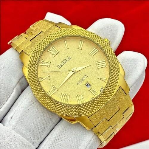 2021 autumn new mens watch quartz watch gold watch does not fade 24K gold watch calendar function carved pattern retro business