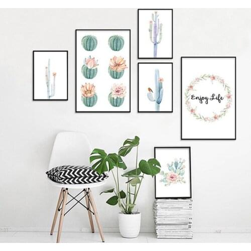 Nordic Watercolor Plant Wall Pictures Cactus Flower Canvas Painting Art Posters and Prints For Kitchen Home Decoration No Frame