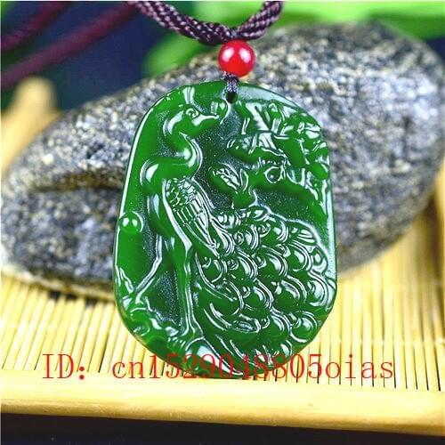 Natural Green Chinese Jade Peacock Pendant Necklace Fashion Accessories Charm Jewelry Carved Amulet Gifts for Women Men