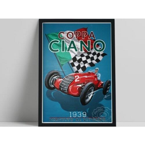 Nostalgic 1939 Italian Motor Racing Poster, Coppa Ciano Car Fans Collection Prints, Speed Racecar Wall Art, Kids Room Wall Decor