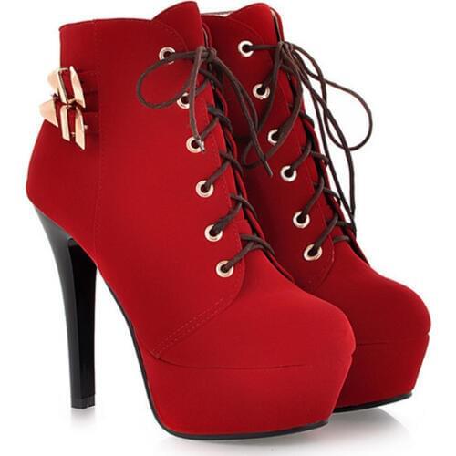 New Ankle Boots Round Head With Stiletto Waterproof Platform Boots Women Shoes Stiletto Tie Large Size 40-43 Martin Boots NO.274