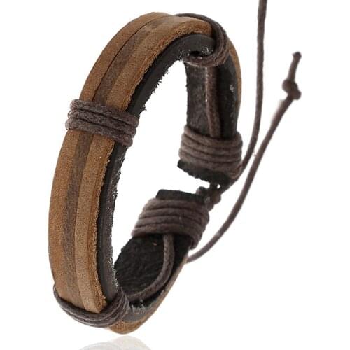 Wrap Rope Cowhide Bracelet Casual Vintage Punk Handmade Weave Genuine Leather Men Bracelets Women Homme Jewelry