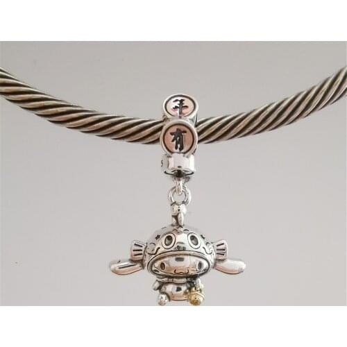 Mistletoe 925 Sterling Silver Long-eared dog Dangle pendant Charm European Jewelry