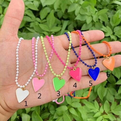 Wholesale Personalized Monogram Heart shape with Rainbow-colorful Enamel Necklace