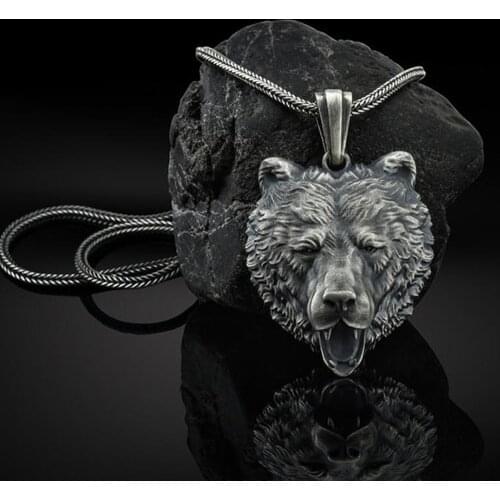 Ins style zodiac brown bear head pendant necklace mens fashion retro hip hop chain necklace punk animal tag