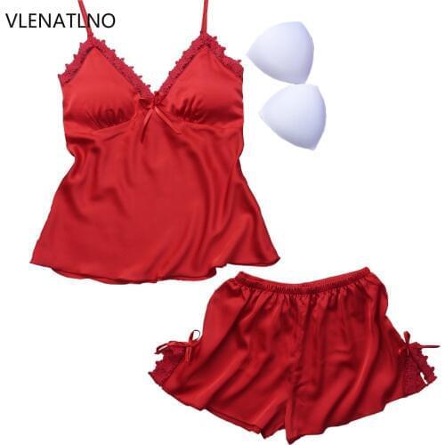 VLENATLNO Ladies Sexy Silk Satin Pajama Set Sleeveless Pyjamas Femme V-neck Sleep Set Lace Pijama Set Summer Sleepwear For Women