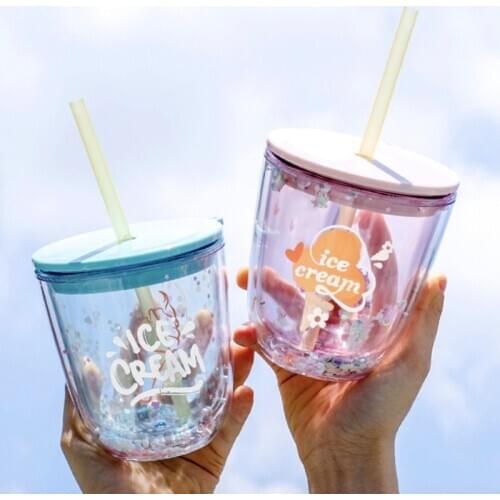 Portable Lovely Cartoon Mug Creative Double Layer Plastic Water Bottle With Straw Yogurt Mug Best Cup Kid Gift For Women Lovers