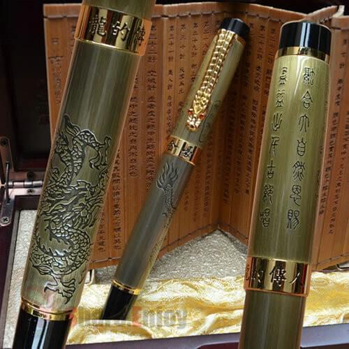 ROLLER BALL PEN JINHAO LEGEND OF DRAGON WITH ORIGINAL WOODEN BOX AND BAMBOO SLIP