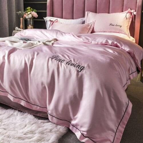 Satin Silk Solid Color Bow knot Bed Linen Luxury Bedding Super Soft Duvet Cover Bed Sheet And Pillowcases Quality Quilt Cover