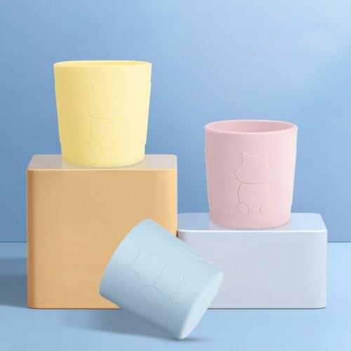 Toddler Baby Food Grade Silicone Training Cup Cute Cartoon Squirrel Animal Pattern Unbreakable Mug Infant Anti-Slip Dishwasher