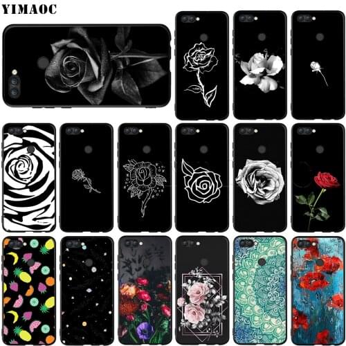YIMAOC Black White Rose Flower Silicone Case for Huawei Honor 6a 7a 7c 7x 8 9 10 Lite Pro Y6 Prime 2018 2017
