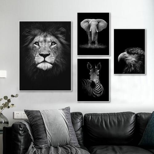 Modern Nature Wildlife Africa Wild Animals Black White Canvas Painting Poster Print Wall Art Picture for Living Room Home Decor