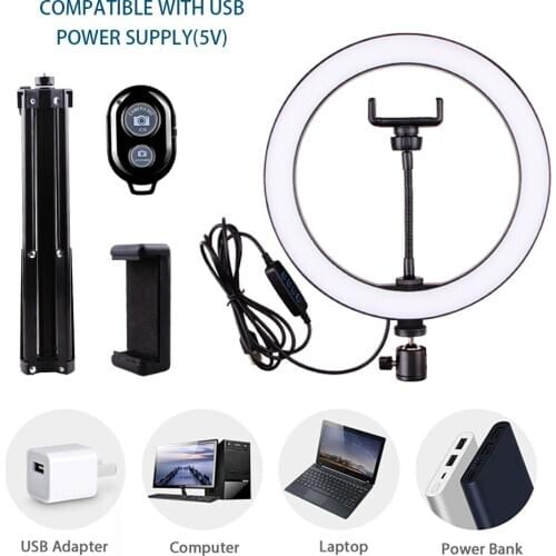 10 Inches Selfie LED-Ring Light with 3-in-1 Tripod Multifunction Stand Diverse Phone Holder Controller Fill Lamp