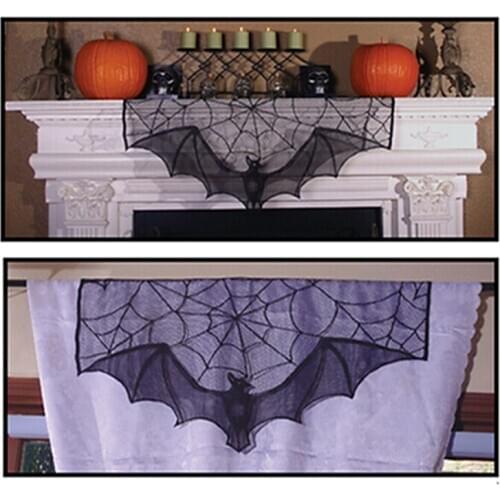 Living Room Home Short Door Decoration Supplies Halloween Spider Web Bat Lace Stove Curtain Lace Material Stove Decoration