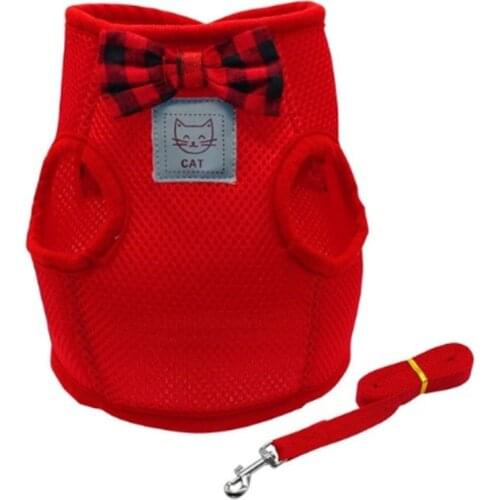 Mesh Bowtie Cat Harness and Leash Kitten Cat Breathable Clothes Small Dog Puppy Walking Running Harnesses Pet Product Supplies