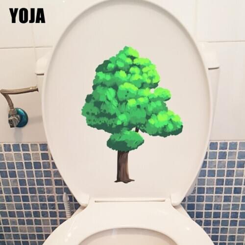 YOJA 16.8X22.8CM Painted Green Tree Cartoon Plant Toilet Seat Stickers Home Room Wall Decor Decal T1-1495