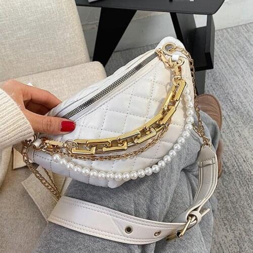 New pearl Chain Fanny pack Women Leather Waist Bag Luxury Chest pack Mini Female Belt Bags Ladies Shoulder Crossbody Bag Wallet
