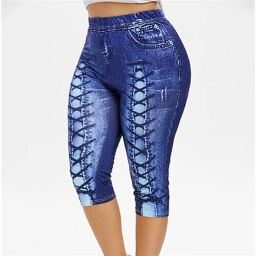 Women Fashion 3D Jeans Print Leggings Casual Yoga Pants Elastic Waist Skinny High Quality Pants Plus Size New