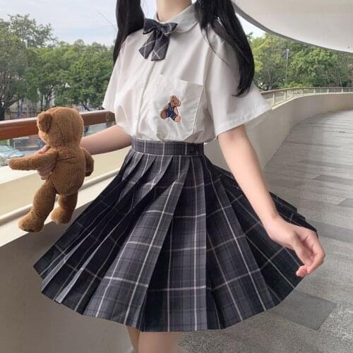 Preppy Style JK Skirts School Girl Uniform Summer High Waist A-Line Plaid Skirt Sweet Maiden Plaid Mini Skirt Uniforms Full Set
