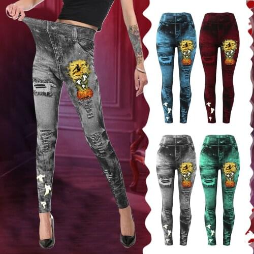 Halloween Womens Pants 2021 Pants Printed Thin Mid-waist High Stretch Cotton Yoga Leggings One Size Cargo штаны в клетку