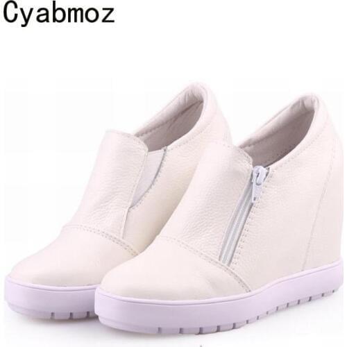 Cyabmoz Women Shoes Woman High heels Genuine leather Height increasing Platform Wedge Ladies Casual Zapatillas Zapatos mujer