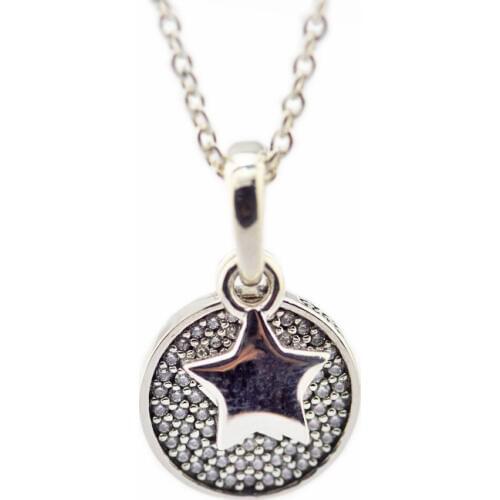 Celebration Stars Necklace 925 Sterling Silver Jewelry Choker Necklaces for Women Clear CZ Statement Necklaces Round Pendant
