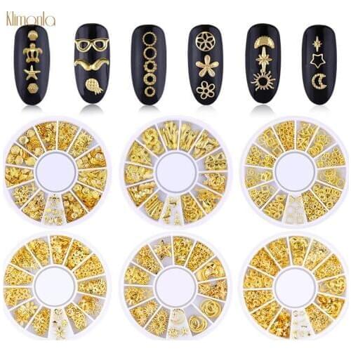 1 Wheel Gold Alloy Nail Rhinestone 3D Mixed Hollow Rivet Nail Art Decoration DIY Design UV Gel Polish Manicure Nail Accessories