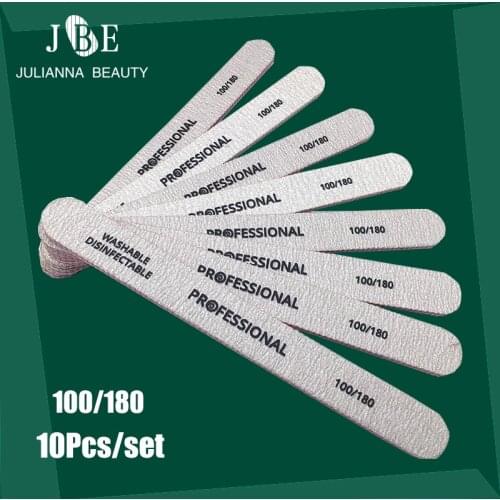 10pcs/lot Nail File 100/180 Sanding Grey Straight Shape for Manicure Pedicure UV Gel Polish Buffer Nail Art Sandpaper Sets