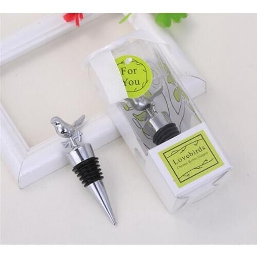 100 pcs Bar Chrome Love Bird Wine Stopper Bridal Wedding Gift Wine Bottle Stopper Wine Pourer Vinhos Stoppers