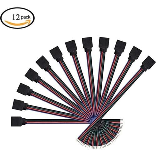 LED Female Connector for Light Strips RGB 4 Pin Extension Weld Wire Cable for SMD 5050/3528 RGB LED Strip Light 12Pack