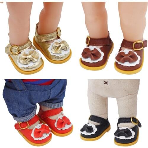 2021 Newest Cute PU Leather Bow Doil Shos For 14 Inch American& EXO Doll 5cm Mini Shoes Accessories For 32-33 Russia DIY Doll