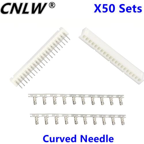 50 Sets/Kit XH2.54-20P 20 Pin Curved Needle Spacing 2.54mm Connectors Male and Female Plug + Terminals