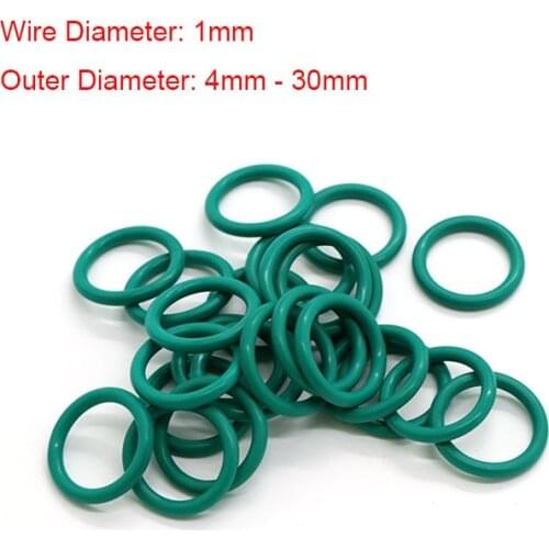 50pcs CS 1mm OD 4~30mm Green FKM Fluorine Rubber O Ring Sealing Gasket Insulation Oil High Temperature Resistance