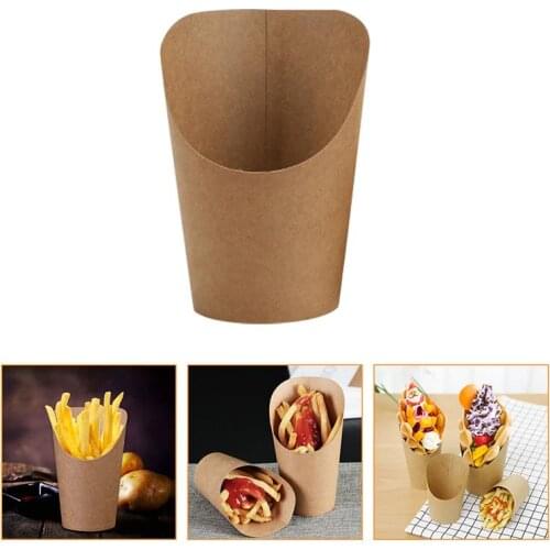 50pcs Practical Durable Convenient Paper Cone French Fries Cone for Restaurant