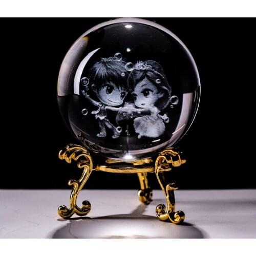 60mm 3d Laser Engraved Crystal Sphere with Stand Lover Miniatures Glass Sphere Home Decoration Ornaments Gifts Astronomy