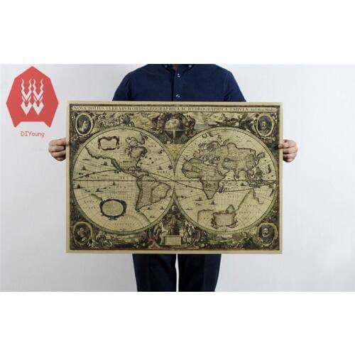 71*51cm Nautical Maps Poster Vintage Style Retro Cloth Poster Globe Old World Nautical Map Gifts Old nautical maps Wall Sticker