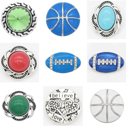 Basketball Football Rhinestone Flower 20mm Metal snap button jewelry DIY bracelet KD1036