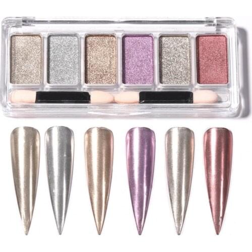 1 Set 53g Nail Glitter Shiny DIY Design 6 Colors Nail Art Powder Palette for Women