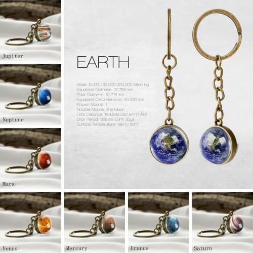 Earth Solar System Planet Keyring Galaxy Nebula Space Universe Jupiter Sun Mars Saturn Double Side Glass Ball Keychain Men Gifts