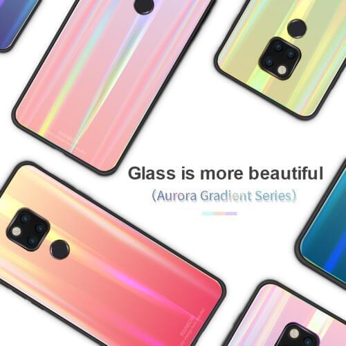 Phone Case For Huawei Mate 20 Gradient Aurora Case Soft TPU Glass Shockproof Protection Back Cover For Huawei Honor 8X 10 Play