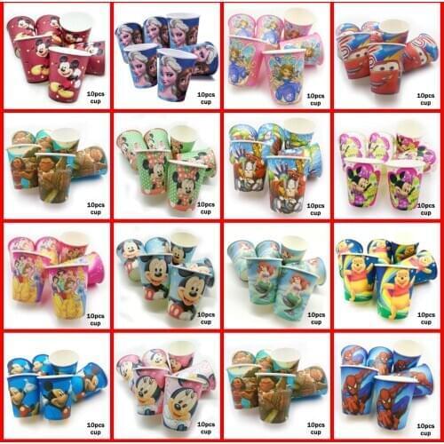 Spiderman Avenger Mickey Minnie Mouse Little Mermaid Cars Winnie Princess Cup Kid Boy Girl Birthday Party Supplies Wholesale