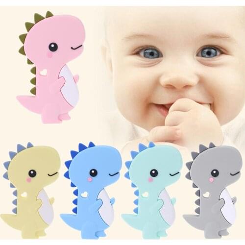 Baby Silicone Teether Newborn Soother Chewable Teething Toy Cartoon Dinosaur Shaped Safety Soft Kids Toys